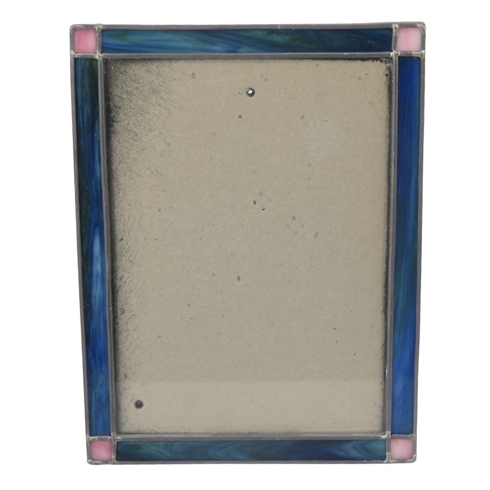 Fetco Stained Glass Photo Frame Blue Green Pink Vintage 5x7 Frame Mission Style